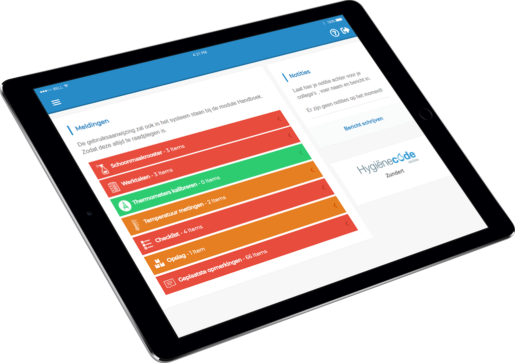 Hygiënecode Online app op een tablet