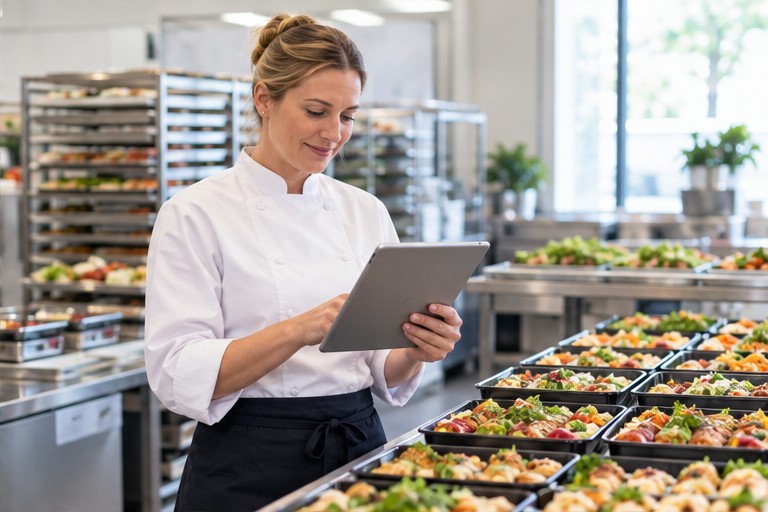 Medewerker met tablet in een catering